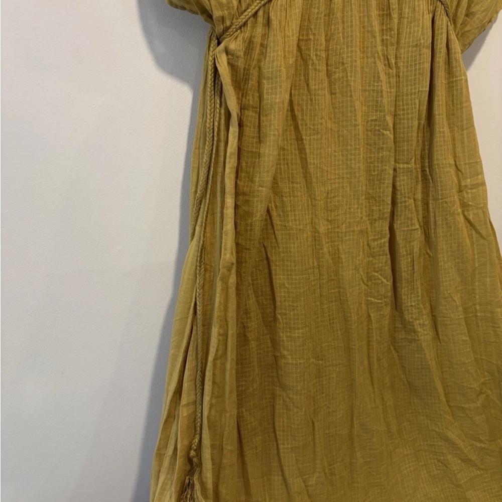 Zara 100% Cotton Oversized Kaftan Mustard Structured Dress M/L - Picture 3 of 9